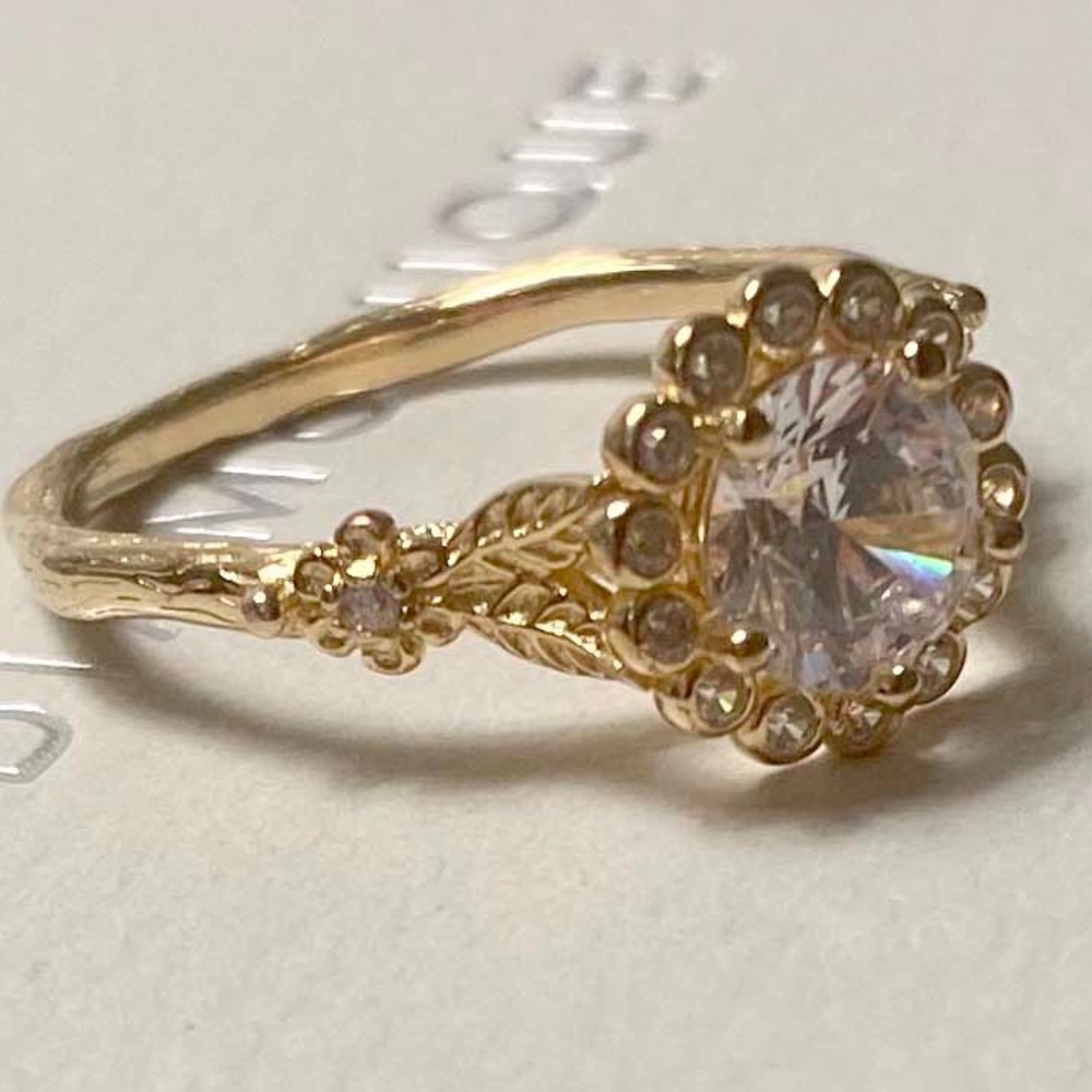 Diamonique Solitaire Nature Ring with Halo